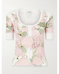 Chloé - Printed Ribbed Cotton-Jersey T-Shirt - Lyst