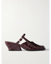 Loewe - Onda Mules Aus Leder Mit Krokodileffekt - Lyst