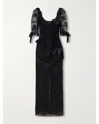 Alessandra Rich - Bow-Detailed Lace-Trimmed Cotton-Blend Midi Dress - Lyst