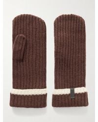 Brunello Cucinelli - Bead-Embellished Striped Ribbed Cashmere Mittens - Lyst
