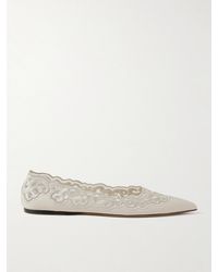 Gabriela Hearst - Ziva Leather And Embroidered Tulle Point-Toe Flats - Lyst