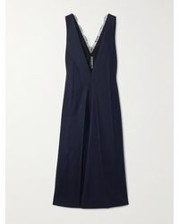 Carven - Chantilly Lace-Trimmed Wool-Flannel And Crinkled-Satin Midi Dress - Lyst