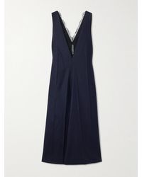 Carven - Chantilly Lace-Trimmed Wool-Flannel And Crinkled-Satin Midi Dress - Lyst