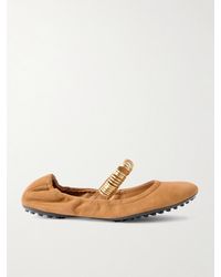 Tod's - Flache Schuhe Aus Veloursleder Mit Lederbesätzen Und Verzierungen - Lyst