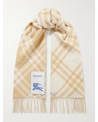 Burberry - Appliquéd Fringed Checked Cashmere Scarf - Lyst
