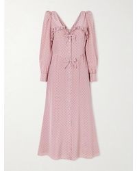 Alessandra Rich - Bow-Detailed Embellished Polka-Dot Silk Midi Dress - Lyst