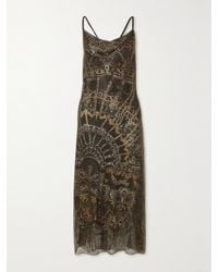 CAMILLA - Crystal-Embellished Mesh And Printed Silk-Charmeuse Maxi Dress - Lyst
