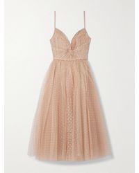 Monique Lhuillier - Gathered Glittered Tulle Midi Dress - Lyst