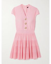 Balmain - Button-Embellished Ribbed-Knit Mini Dress - Lyst