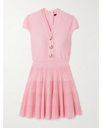 Balmain - Button-Embellished Ribbed-Knit Mini Dress - Lyst