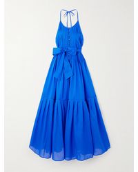 Loretta Caponi - Patmos Belted Tiered Cotton-Poplin Halterneck Maxi Dress - Lyst