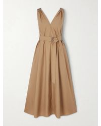 Brunello Cucinelli - Belted Cotton-Blend Poplin Midi Dress - Lyst
