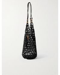 Saint Laurent - Leather-Trimmed Beaded Wood Tote - Lyst