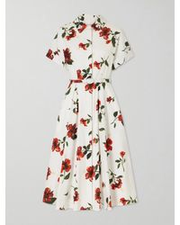 Oscar de la Renta - Floral-Print Cotton-Poplin Midi Dress - Lyst