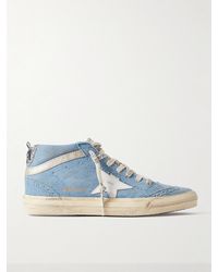 Golden Goose - Mid Star Glittered Leather-Trimmed Distressed Denim High-Top Sneakers - Lyst
