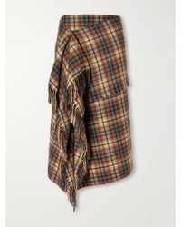 AURALEE - Asymmetric Fringed Checked Cashmere Wrap Midi Skirt - Lyst