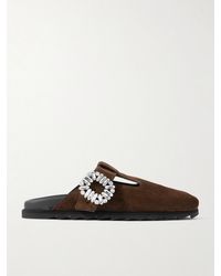 Roger Vivier - Slidy Viv Crystal-Embellished Suede Slip-Ons - Lyst