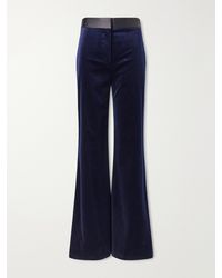 Victoria Beckham - Alina Satin-Trimmed Cotton-Blend Velvet Flared Pants - Lyst