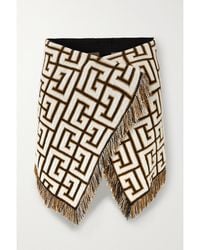 Balmain - Wrap-Effect Fringed Jacquard-Knit Mini Skirt - Lyst