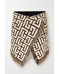 Balmain - Minirock Aus Jacquard-Strick Mit Fransen Und Wickeleffekt - Lyst