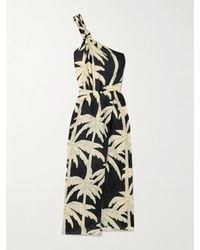 Johanna Ortiz - Dark Palms One-Shoulder Printed Linen Wrap-Effect Midi Dress - Lyst