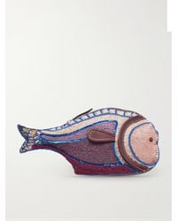 STAUD - Pesce Beaded Leather Clutch - Lyst