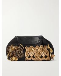 Dries Van Noten - Bead-Embellished Embroidered Leather-Trimmed Cotton-Twill Clutch - Lyst