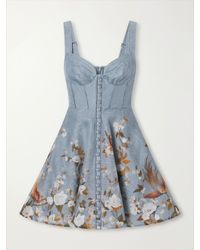 Zimmermann - Momentum Corset Floral-Print Linen And Silk-Blend Crepe De Chine Mini Dress - Lyst