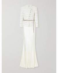 Self-Portrait - Belted Satin And Bouclé Maxi Dress - Lyst