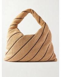 Bottega Veneta - Hop Large Striped Leather-Trimmed Raffia Shoulder Bag - Lyst