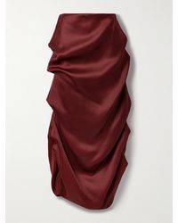KHAITE - Olula Draped Silk-Gazar Midi Skirt - Lyst