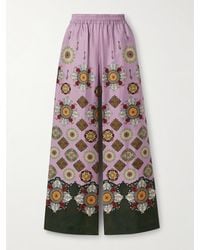 La DoubleJ - Icon Palazzo Printed Silk-Twill Wide-Leg Pants - Lyst
