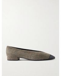Loro Piana - Rebecca Leather-Trimmed Checked Tweed Ballet Flats - Lyst