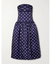 Self-Portrait - Strapless Pleated Polka-Dot Satin Midi Dress - Lyst