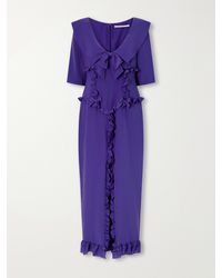 Alessandra Rich - Ruffled Silk-Crepe De Chine Midi Dress - Lyst
