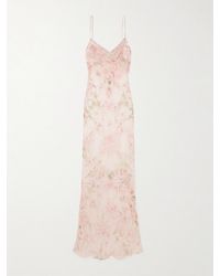 Rosamosario - Jumeirah Draped Floral-Print Silk-Georgette Nightdress - Lyst