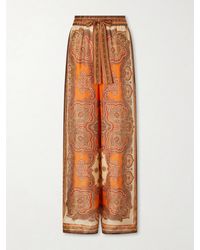 Zimmermann - Mahon Printed Silk-Satin Wide-Leg Pants - Lyst
