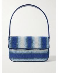 STAUD - Tommy Vegan-Trimmed Bead-Embellished Embroidered Satin Shoulder Bag - Lyst
