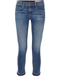 Rag & Bone Dre Capri Cropped Distressed Mid-rise Slim-leg Jeans - Blue
