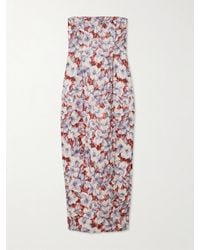 Posse - Rosalie Strapless Pleated Floral-Print Linen Midi Dress - Lyst