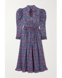 Horror Vacui Coco Ruffled Floral-print Cotton Midi Dress - Blue