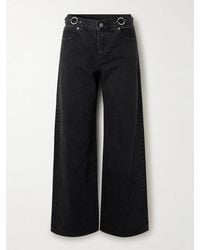 FRAME - The O-Ring Stroll Embellished Leather-Trimmed High-Rise Wide-Leg Jeans - Lyst