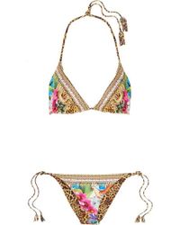 Camilla Reversible Embellished Printed Triangle Bikini - Yellow