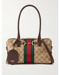 Gucci - Borsetto Medium Leather And Webbing-Trimmed Canvas-Jacquard Shoulder Bag - Lyst