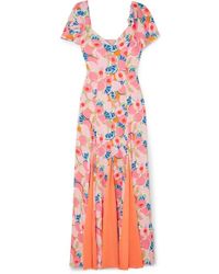 STAUD Robe Longue En Crêpe De Chine Et En Mousseline Imprimée À Plis Godets Baya - Multicolore