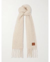 Loewe - Fringed Appliquéd Leather-Trimmed Brushed Mohair-Blend Scarf - Lyst
