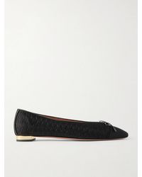 Aquazzura - Gioia Bow-Detailed Grosgrain And Leather-Trimmed Crocheted Ballet Flats - Lyst