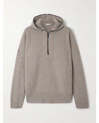 Brunello Cucinelli - Hooded Ribbed Cashmere Half-Zip Sweater - Lyst