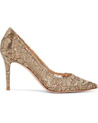 Gianvito Rossi 85 Leather-trimmed Metallic Guipure Lace And Mesh Pumps
