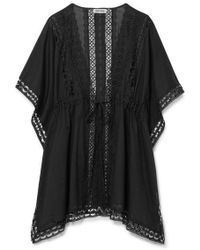 Charo Ruiz Kayla Kaftan Aus Einer Baumwollmischung Mit Einsätzen Aus Häkelspitze - Schwarz